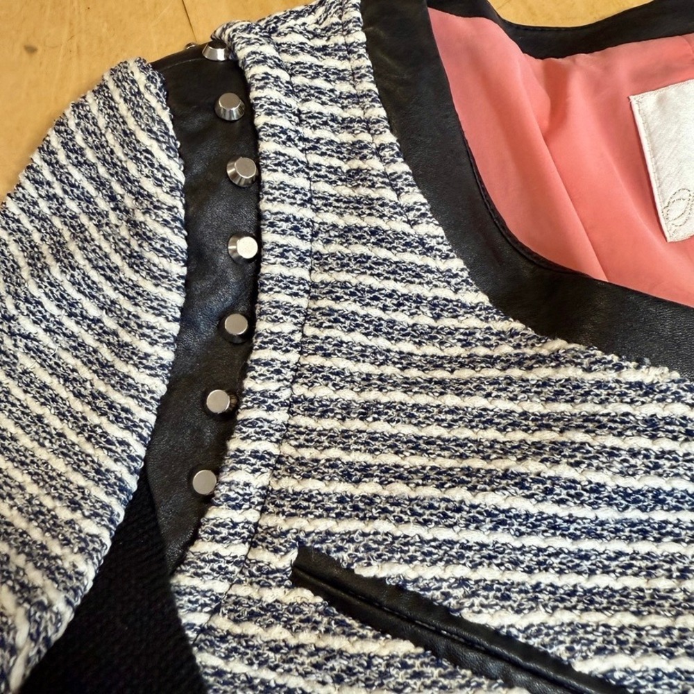 McGinn Andi Striped Studded Tweed Moto Blazer – Size Large – Style‎ ME1427J - Picture 7 of 12